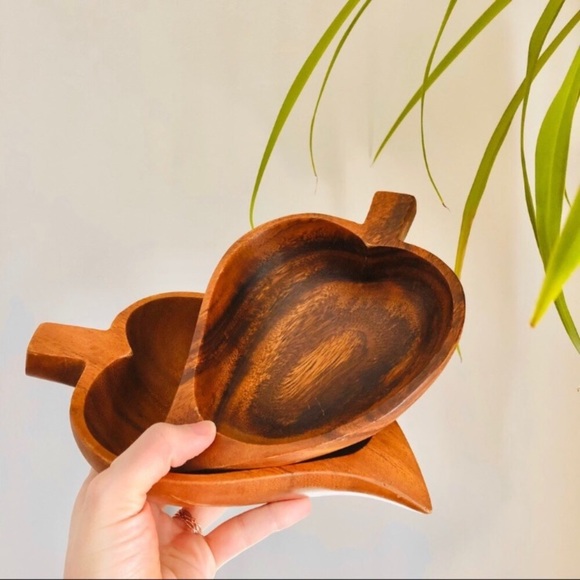 Wooden Heart Leaf Medium Organizing Storage Bowls